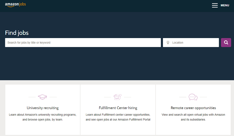 Amazon job search on career site
