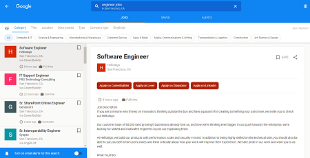 Google for jobs search results