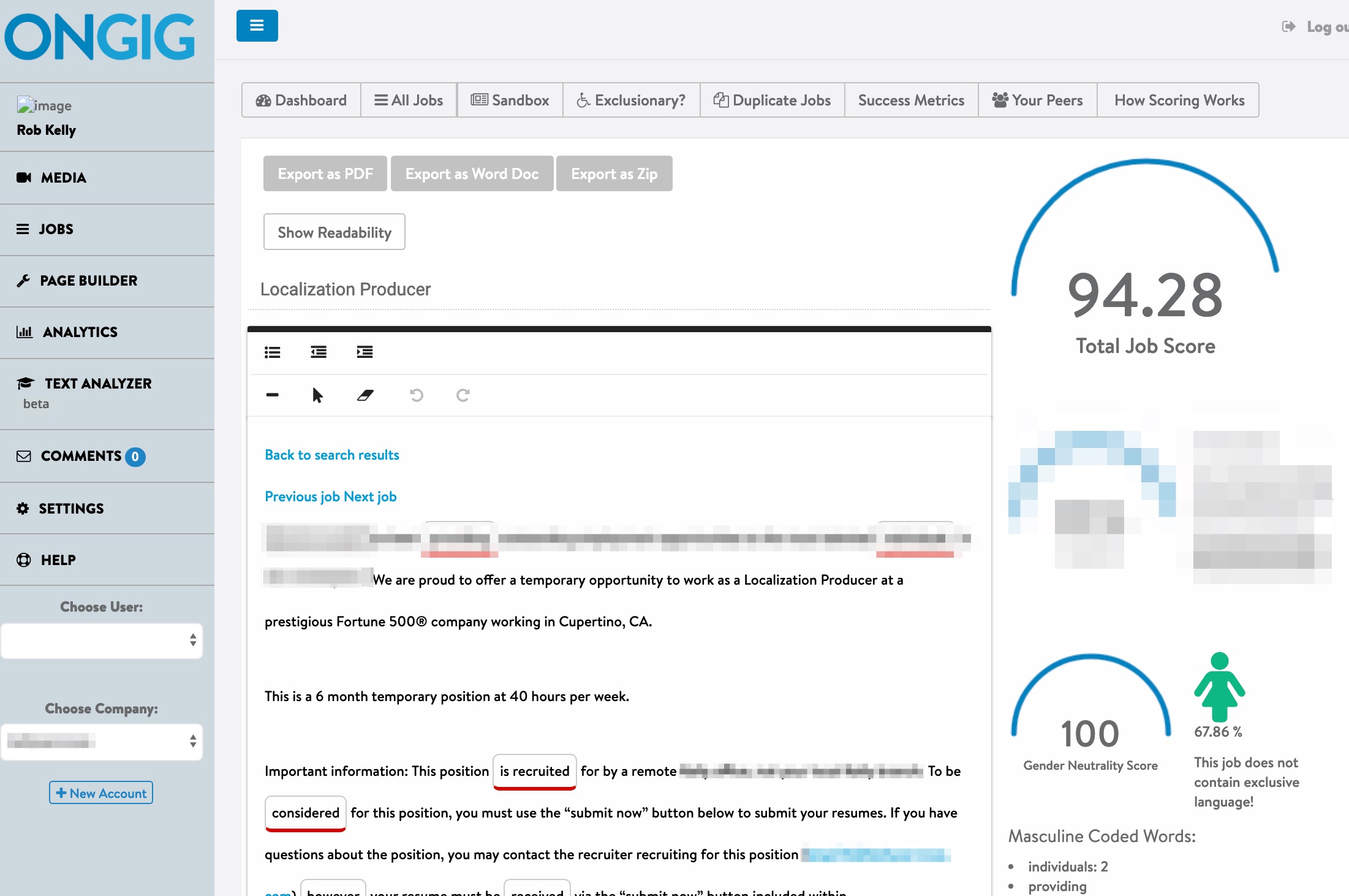 Gender Neutral Writing tools for Job Descriptions Gender Score Ongig
