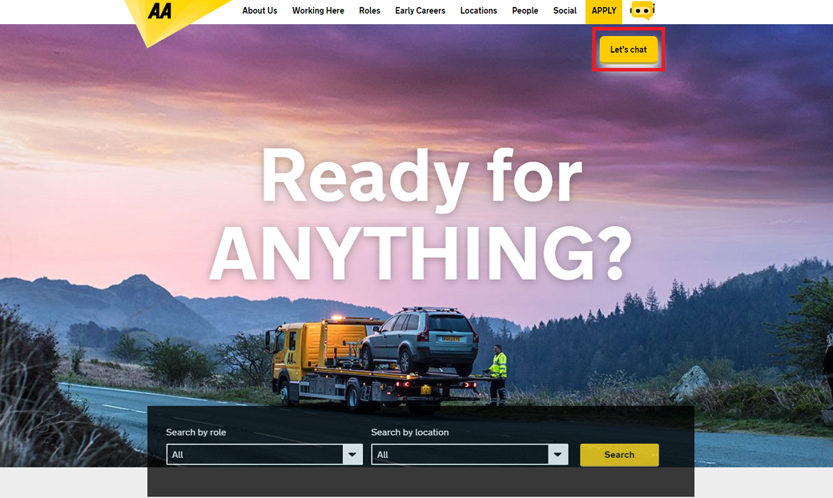 chatbot on AA career site