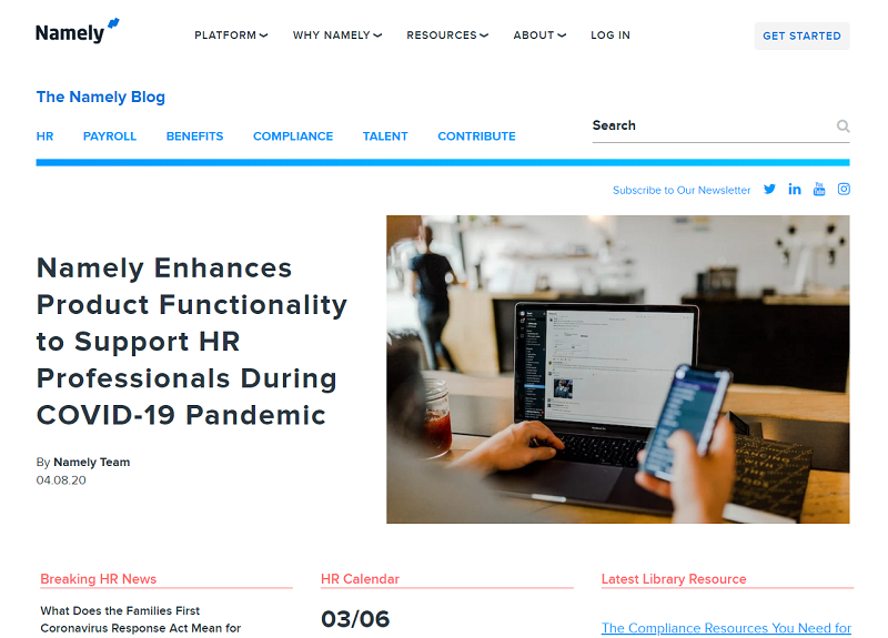 Namely blog homepage