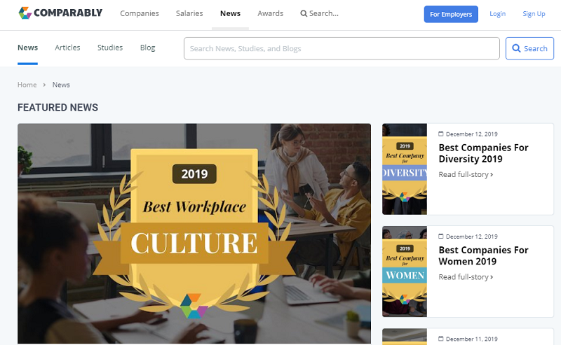 comparably blog homepage