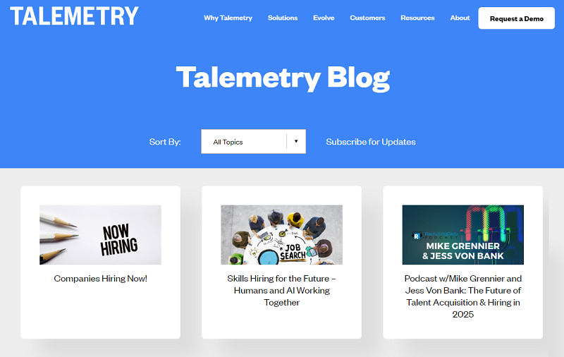 Talemetry recruitment blog homepage