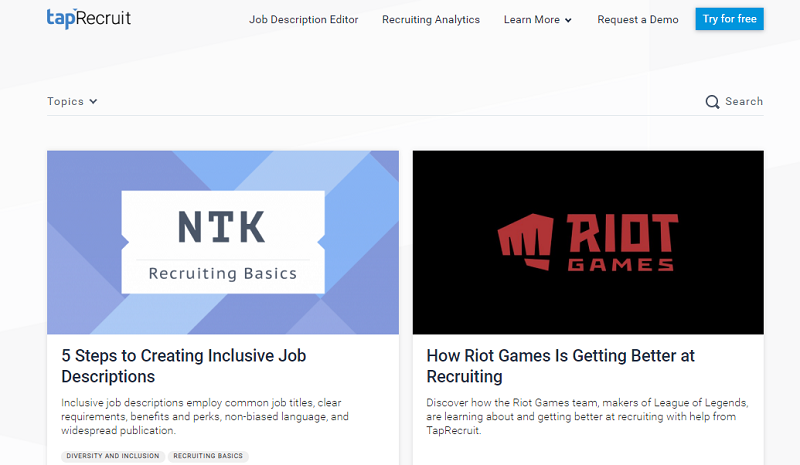 taprecruit smart blog homepage