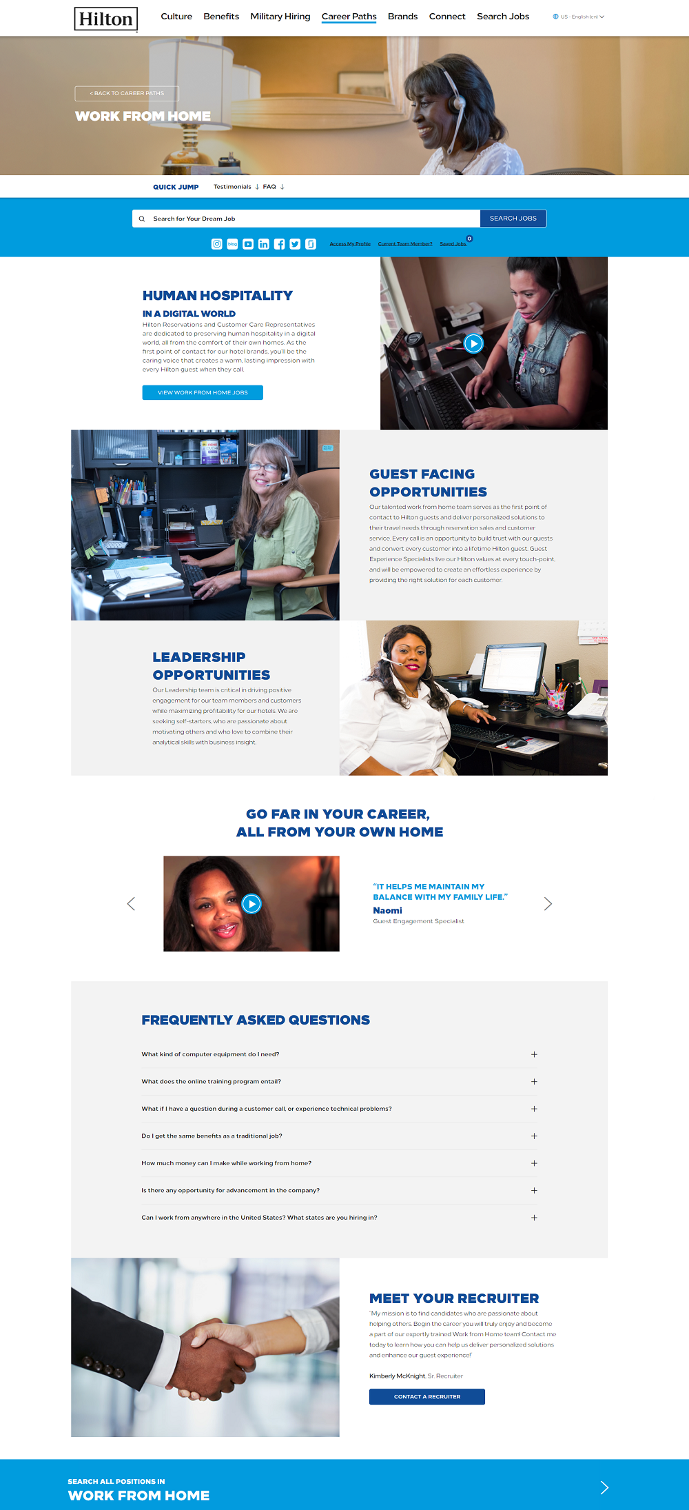 Hilton work from home recruiting microsite